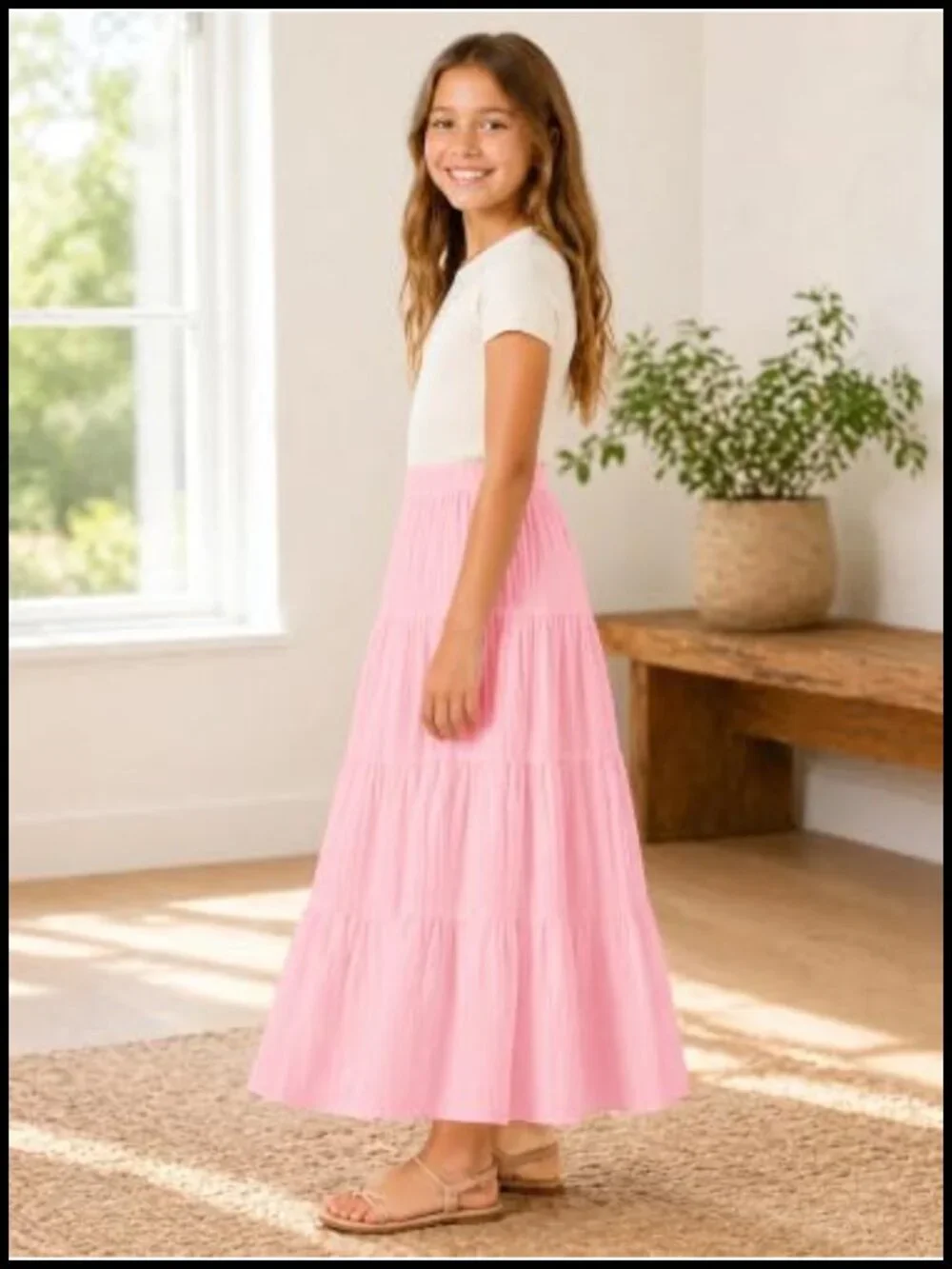 Girls Tiered Maxi Skirt Boho Flowy High Waist Peasant Long Skirt